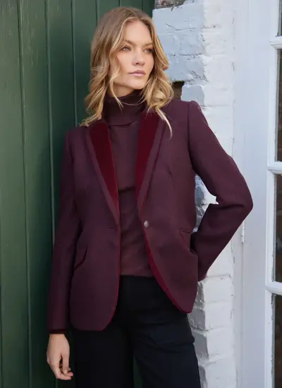 Eslava Tweed Blazer Jacket in Burgundy 